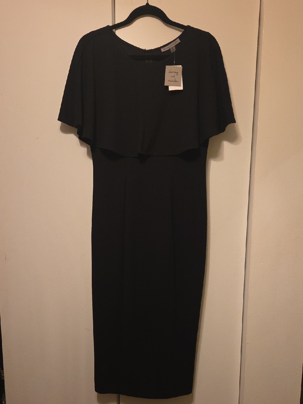 Danny & Nicole Black Midi Capelet Sheath Dress